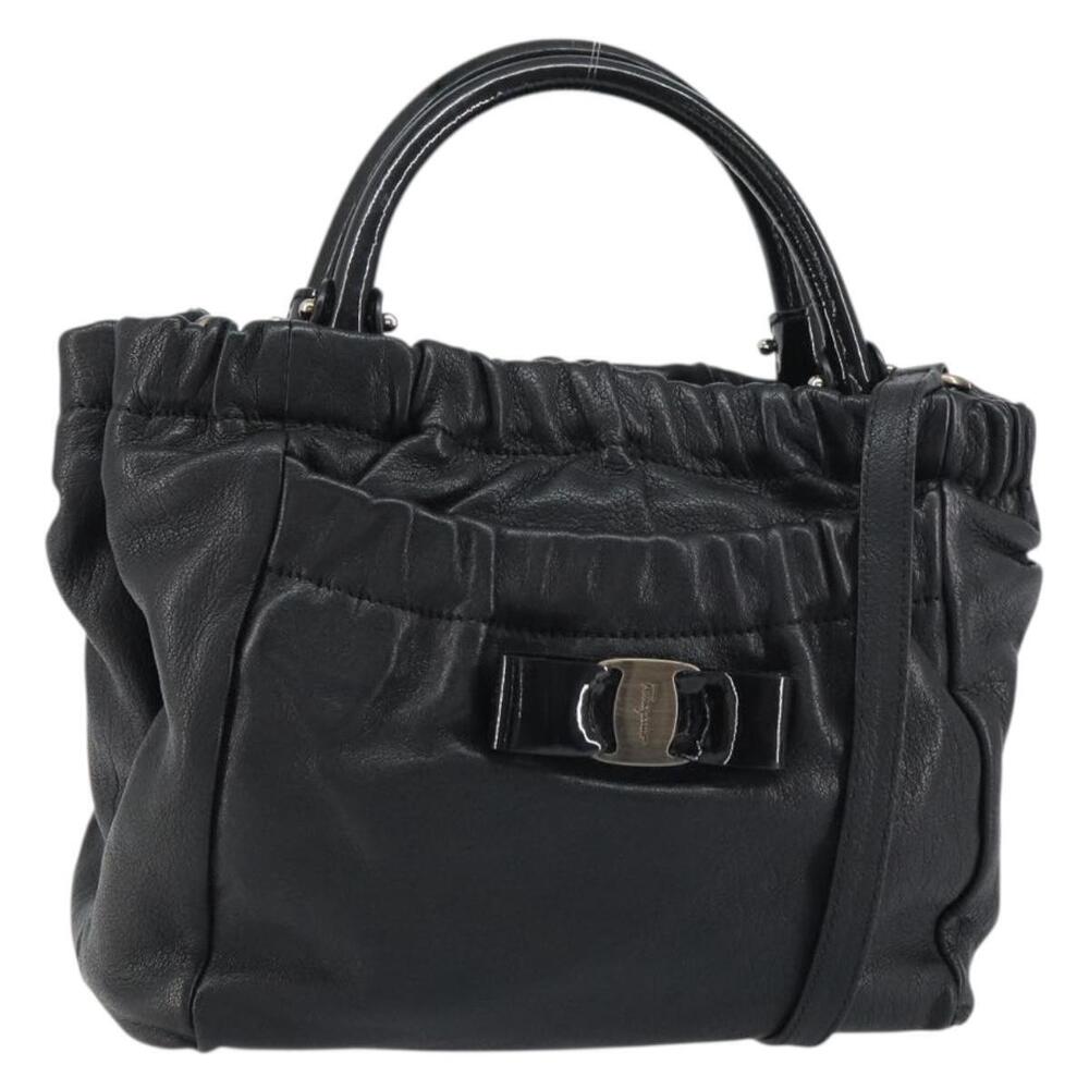 Salvatore Ferragamo Vala Hand Bag Leather 2way Black Auth 160688